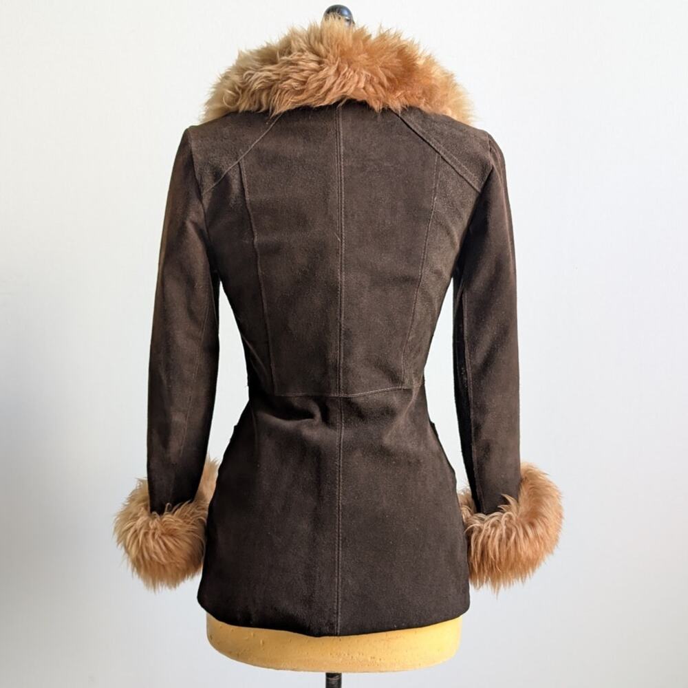 Vintage Brown Suede Penny Lane Jacket Groovy Furry 70s Leather Western Coat Smal - Picture 4 of 11
